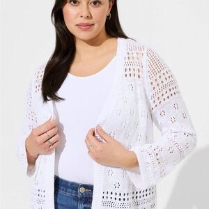 Torrid White Open-Knit Cardigan
